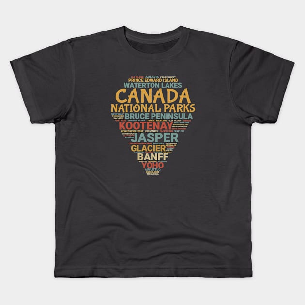 Canada National Parks List Word Cloud Arrowhead Souvenir Kids T-Shirt by Pine Hill Goods